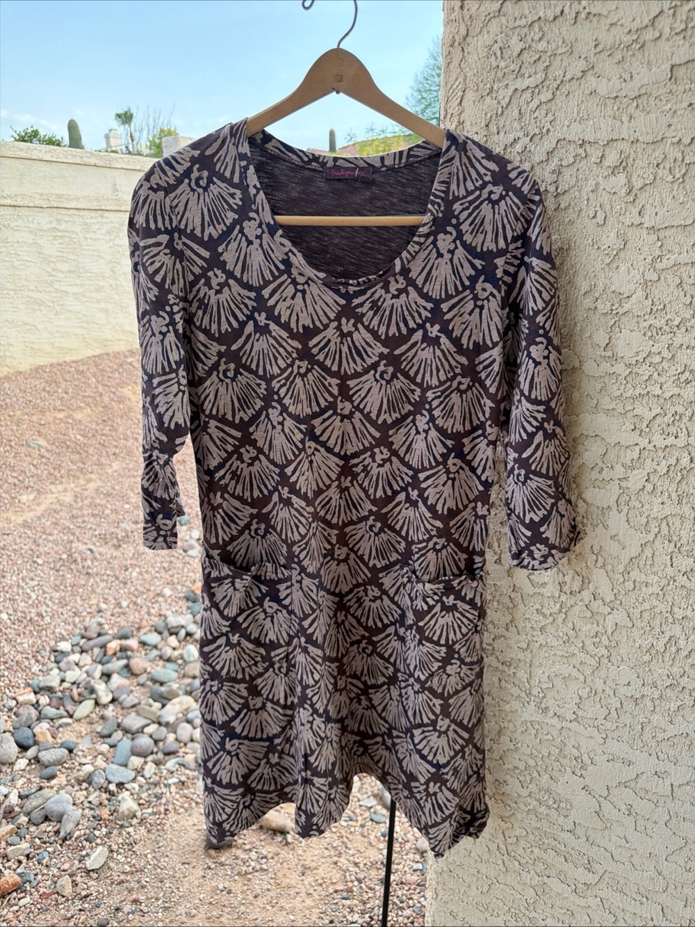 fresh produce purple  Printed Scoop-Neck Long Sleeve Dress s small d1